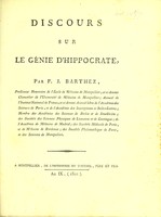 view Discours sur le génie d'Hippocrate / par P.J. Barthez.