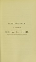 view Testimonials in favour of Dr. W.L. Reid, physician-accoucheur in the Western Infirmary.