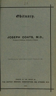 view Obituary, Joseph Coats, M.D., Professor of Pathology, University of Glasgow / [by W.T.G.].