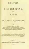 view Directory of Ben-Rhydding, with a chapter on the water cure and homoeopathy / by William MacLeod.