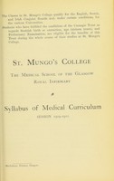 view Syllabus of medical curriculum : session 1909-1910 / St. Mungo's College, the medical school of the Glasgow Royal Infirmary.