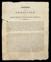 view Printed Address of the Committee of the York Select Subscription Library