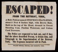 view Printed Notice of Escaped Patient, Stephen Stapleton