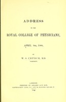 view Presidential address to the Royal College of Physicians [1900-5].