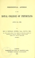 view Presidential address to the Royal College of Physicians / by R. Douglas Powell, Bart.