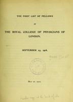view The first list of Fellows of the Royal College of Physicians of London, September 23, 1518.