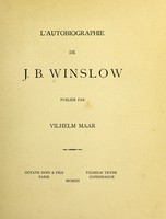 view L'autobiographie de J.B. Winslow / publiée par Vilhelm Maar.