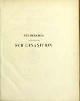 view Recherches expérimentales sur l'inanition / par Charles Chossat.