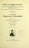 view Ärztliches aus griechischen Papyrus-Urkunden; Bausteine zu einer medizinischen Kulturgeschichte des Hellenismus / Karl Sudhoff.