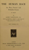 view The human race : its past, present and probable future an essay / by James Samuelson.