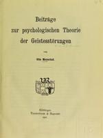 view Beiträge zur psychologischen Theorie der Geistesstörungen / von Otto Meyerhof.