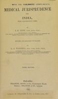 view Medical jurisprudence for India : with illustrative cases / by I.B. Lyons ; rev. and brought up-to-date by L.A. Waddell.