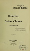 view Recherches sur les sociétés d'enfants / par J. Varendonck.