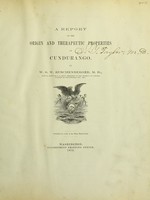 view A report on the origin and therapeutic properties of Cundurango / by W.S.W. Ruschenberger.