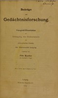 view Beiträge zur Gedächtnisforschung / von Fritz Reuther.