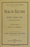 view Health-culture / by Gustav Jaeger ; translated and edited by Lewis R.S. Tomalin.