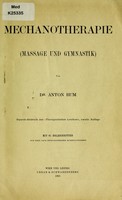 view Mechanotherapie (Massage und Gymnastik) / von Anton Bum.