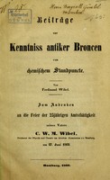 view Beiträge zur kenntniss antiker broncen von chemischem standpunkte / Von Ferdinand Wibel.