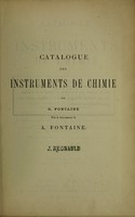 view Catalogue des instruments de chimie de G. Fontaine.