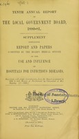 view Tenth annual report of the Local Government Board, 1880-1881. Supplement containing report and papers submitted by the Board's Medical Officer on the use and influence of hospitals for infectious diseases.