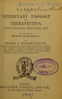 view Table of veterinary posology and therapeutics : with weights, measures, etc. for the use of students and practitioners / by George A. Banham.