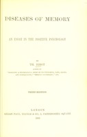 view Diseases of memory : an essay in the positive psychology / by Th. Ribot.