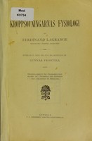 view Kroppsövningarnas fysiologi / av Ferdinand [sic] Lagrange ; översatt och delvis bearbetad av Gunnar Frostell.