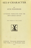 view Sex & character / by Otto Weininger ; authorised translation from the 6th German edition.