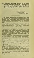 view Dr. Reginald Farrar's report to the Local Government Board on the circumstances associated with the prevalence of enteric fever in the Ashington Urban District in Northumberland.