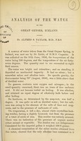 view Analysis of the water of the Great Geyser, Iceland / by Alfred S. Taylor.