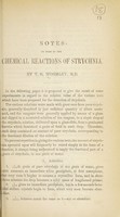 view Notes on some of the chemical reactions of strychnia / by T. G. Wormley.