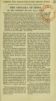 view Warning and admonition to the British public on the introduction (now well ascertained) of the cholera of India / by Sir Gilbert Blane.