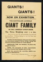 view [Undated handbill (October 1898) advertising an exhibition of The Australian Juvenile Giant Family, Clara, Hercules Tom and Anna Snell].