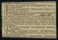 view [Newspaper clipping (1880) advertising an appearance by Chang, the Fychow giant, and Von Brustad,  at the Royal Aquarium, London].