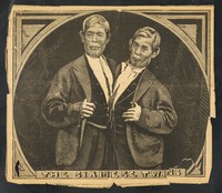 view [Newspaper clipping (1868?) featuring a  portrait of 'The Siamese Twins' Chang and Eng].