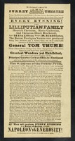 view [Undated handbill advertising an appearance at Davidge's Royal Surrey Theatre (Lambeth, London) by the German Lilliputian Family and General Tom Thumb].