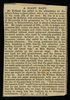 view [Undated newspaper cutting (September 1886) advertising an appearance by a giant (3 feet tall), 1 year old baby at the Albert Palace, Battersea, London].