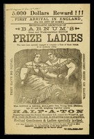 view [Undated handbill (1885?) advertising an appearance by Barnum's Boston Prize ladies (the Sisters Holland?), "weighing together nearly half-a-ton". Printed in Bristol. ].