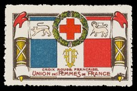 view [French charity stamp incorporating the French tricolore flag, Red Cross in a circular wreath and other devices].