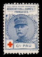 view [Stamp-like sticker sold to raise funds for the French Red Cross. Bearing a portrait of: Gal. Pau].