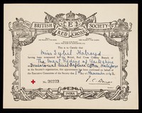 view [Certificate of appointment (in this instance as a Divisional Civil Defence Officer, 1 November 1942) for the British Red Cross Society].