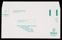 view [Prepaid reply envelope used by Potter's Herbal Supplies Limited in February 1992].