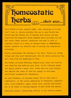 view [Leaflet advertising "Homeostatic Herbs", spices and essential oils].