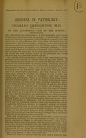 view Address in pathology : on the autonomous life of the specific infections / by Charles Creighton.