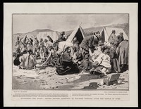 view Succouring the enemy : British troops attending to wounded Tibetans after the battle of Guru / drawn by  F. de Haenen from a photograph by a British Officer.