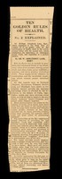 view Ten golden rules of health : No.2 explained : ...the importance of wholemeal bread, fruits, and vegetables in a perfect dietary / by Sir W. Arbuthnot Lane, Bart.