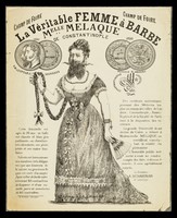 view [Leaflet advertising bearded lady, Mlle. Melaque from Constantinople, appearing at the Champ de Foire (Paris)].