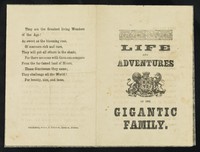 view [Folded leaflet about "the life and adventures of the gigantic family" of Queen's County, Ireland. Ann O'Neal is the eldest daughter (also known as Ann O'Neill in other publications). "Gigantic" appears to mean very fat].