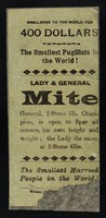 view [Small leaflet advertising appearances by General and Lady Mite, "open to spar all comers"].