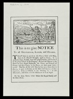 view This is to give notice, to all gentlemen, ladies, and others, that there is arriv'd at this place a little wild man, born in St. David's Streights, aged 27 years : he is 34 inches high, streight, very well proportioned ...